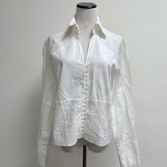 Anne Fontaine white shirt puckered long sleeve button front 3 L - Picture 2 of 7